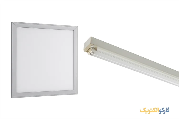 نمایی از نصب پنل LED افراتاب در سقف کاذب اداری با نور سفید و یکنواخت