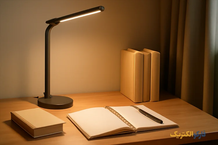 میز مطالعه با نور LED مناسب و نور محیطی ملایم